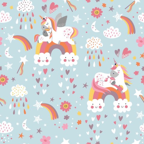 Tapeta Dla Dziewczynki Jednorożce, Chmury, Serca