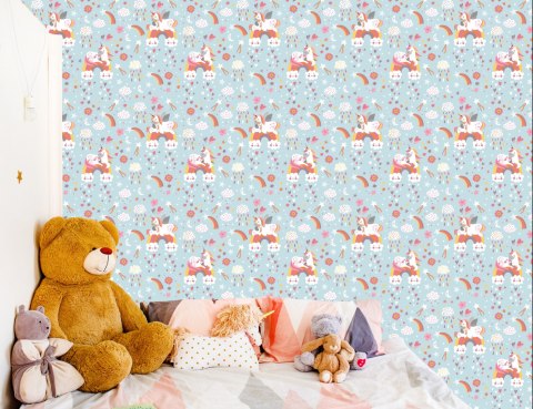 Tapeta Dla Dziewczynki Jednorożce, Chmury, Serca