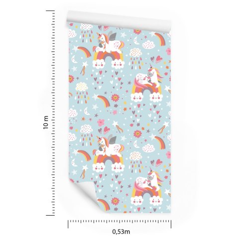 Tapeta Dla Dziewczynki Jednorożce, Chmury, Serca