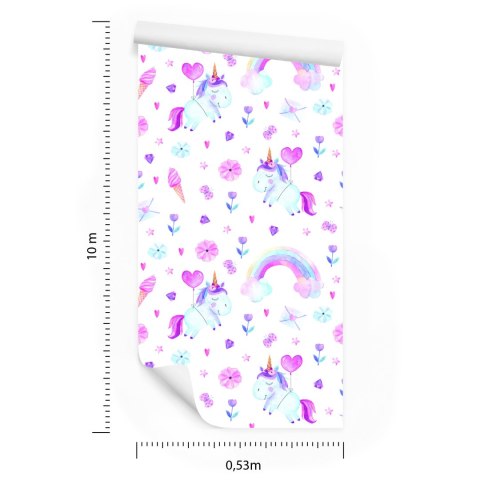 Tapeta Dla Dziewczynki Jednorożce, Diamenty, Serca