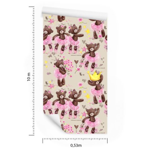 Tapeta Dla Dziewczynki, Misie, Gwiazdki, Kwiaty