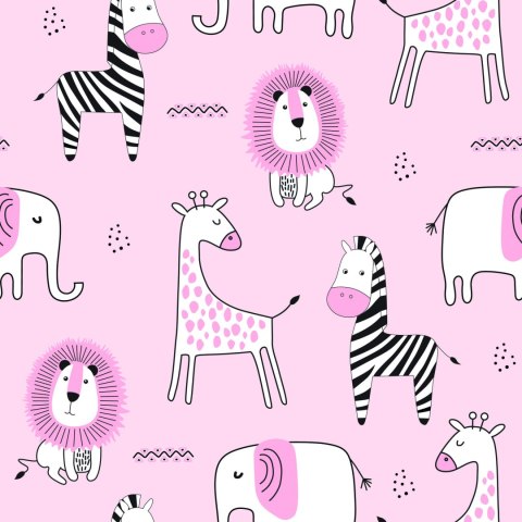 Tapeta Dla Dziewczynki W Zwierzątka, Lwy, Żyrafy