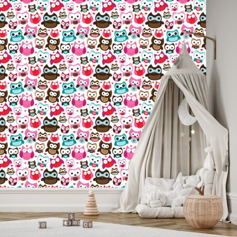 Tapeta Do Pokoju Dziewczynek Kolorowe Sowy Serca