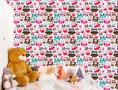 Tapeta Do Pokoju Dziewczynek Kolorowe Sowy Serca