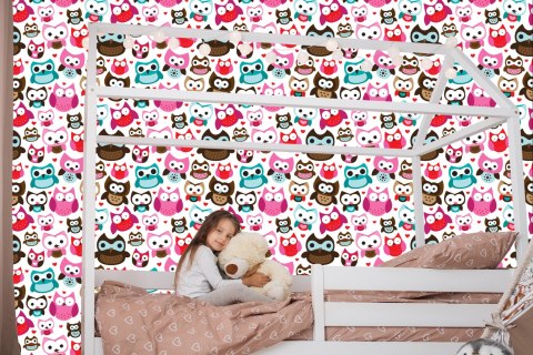 Tapeta Do Pokoju Dziewczynek Kolorowe Sowy Serca