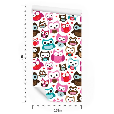 Tapeta Do Pokoju Dziewczynek Kolorowe Sowy Serca