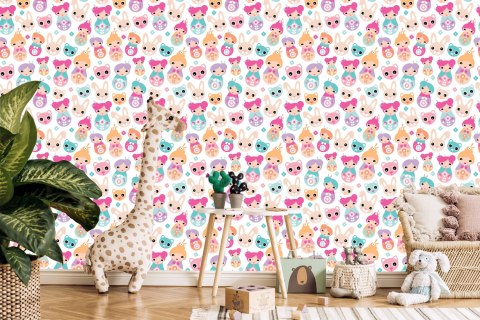Tapeta Do Pokoju Dziewczynek Zwierzątka, Kwiaty