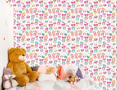 Tapeta Do Pokoju Dziewczynek Zwierzątka, Kwiaty