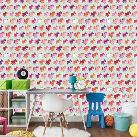 Tapeta Kolorowe Konie, Pokój Dziewczynki