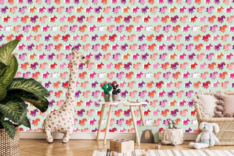 Tapeta Kolorowe Konie, Pokój Dziewczynki