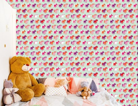 Tapeta Kolorowe Konie, Pokój Dziewczynki