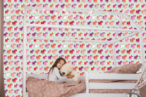 Tapeta Kolorowe Konie, Pokój Dziewczynki