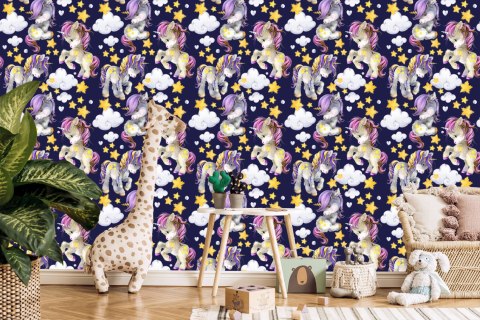 Tapeta W Jednorożce Chmury Dla Dziewczynek