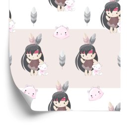 Tapeta Wesołe Indianki Z Kotkami I Piórkami