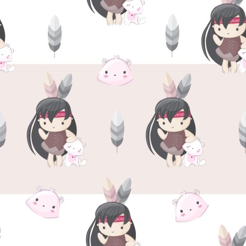 Tapeta Wesołe Indianki Z Kotkami I Piórkami