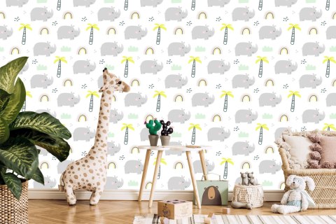 Tapeta Zwierzątka Drzewa Tęcza Pokój Dziewczynki