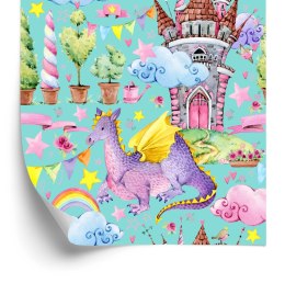 Tapeta Bajkowa Smoki Kwiaty Tęcza, Pokój Dziecięcy