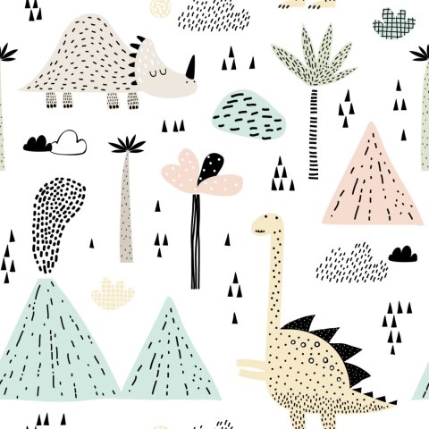 Tapeta Dla Chłopca, Dinozaury, Góry, Palmy, Chmury