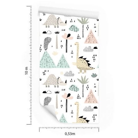 Tapeta Dla Chłopca, Dinozaury, Góry, Palmy, Chmury