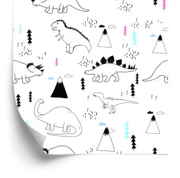 Tapeta Dla Dzieci, Dinozaury, Chmury, Góry, Drzewa