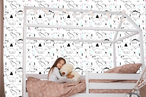 Tapeta Dla Dzieci, Dinozaury, Chmury, Góry, Drzewa