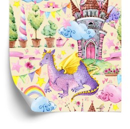 Tapeta Dla Dzieci, Smoki, Chmury, Tęcza, Gwiazdy