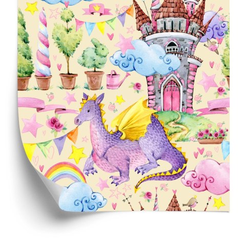 Tapeta Dla Dzieci, Smoki, Chmury, Tęcza, Gwiazdy