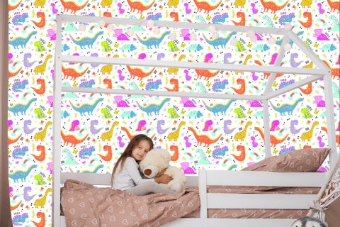 Tapeta Dla Dzieci, Tęcza Chmury Kolorowe Dinozaury