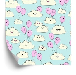 Tapeta Dla Dzieci - Wesołe Chmurki I Różowe Baloniki