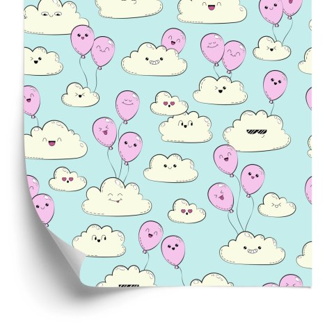 Tapeta Dla Dzieci - Wesołe Chmurki I Różowe Baloniki