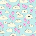 Tapeta Dla Dzieci - Wesołe Chmurki I Różowe Baloniki