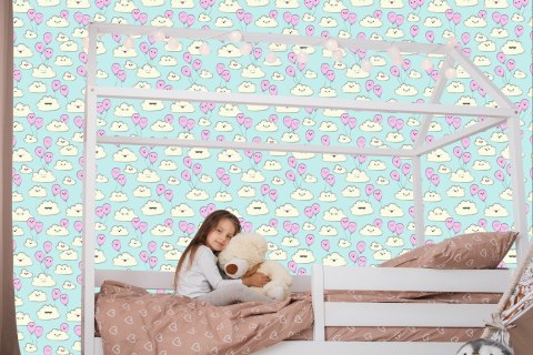 Tapeta Dla Dzieci - Wesołe Chmurki I Różowe Baloniki