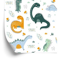 Tapeta Do Pokoju Dziecka Dinozaury, Liście, Kwiaty