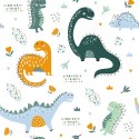 Tapeta Do Pokoju Dziecka Dinozaury, Liście, Kwiaty