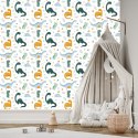 Tapeta Do Pokoju Dziecka Dinozaury, Liście, Kwiaty