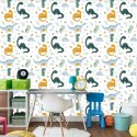Tapeta Do Pokoju Dziecka Dinozaury, Liście, Kwiaty