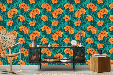 Tapeta Egzotyczne Liście I Kwiaty