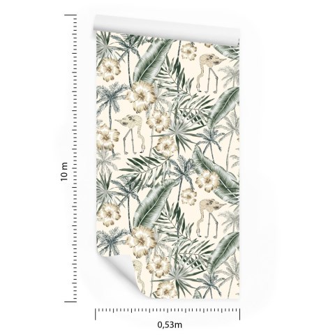 Tapeta Flamingi Z Liśćmi Palmowymi