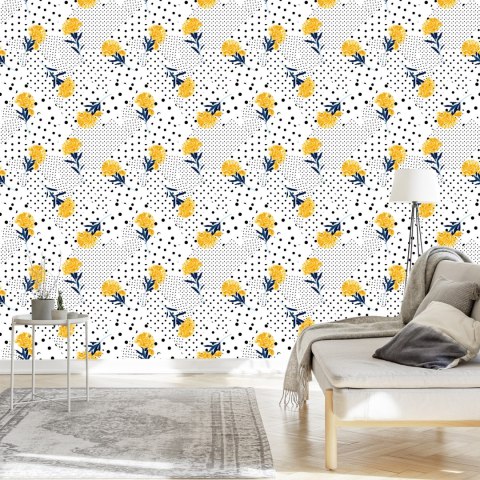 Tapeta Kwiaty I Kropki