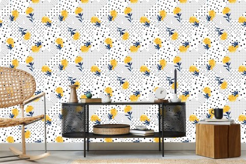 Tapeta Kwiaty I Kropki