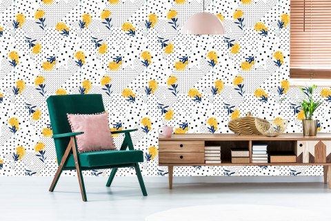 Tapeta Kwiaty I Kropki