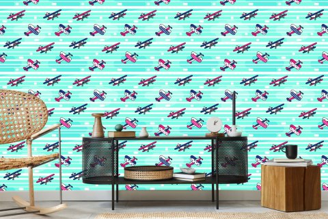 Tapeta Bajkowe Samoloty Na Tle Pasków