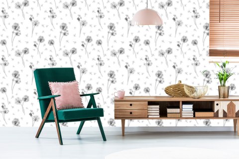 Tapeta Czarno-Białe Kwiaty Dmuchawca