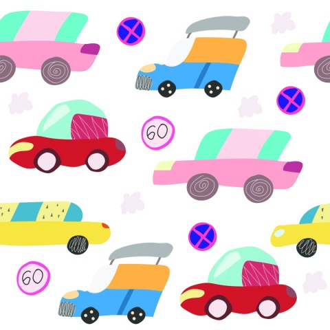 Tapeta Dla Dzieci - Kolorowe Samochodziki W Stylu Skandynawskim