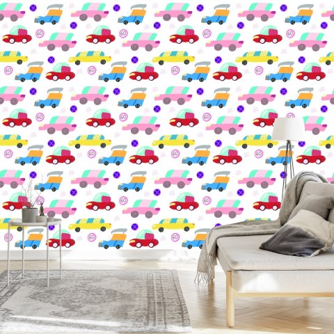Tapeta Dla Dzieci - Kolorowe Samochodziki W Stylu Skandynawskim