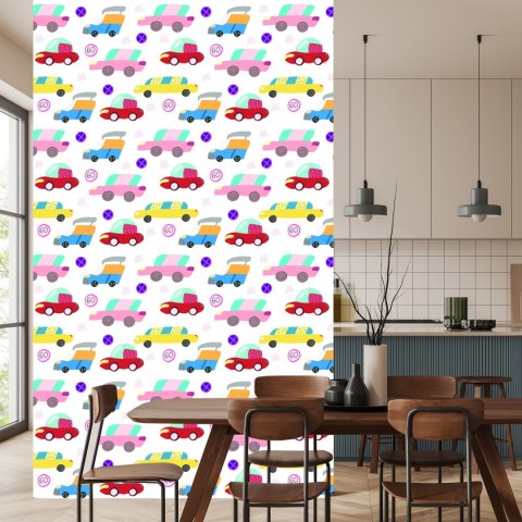 Tapeta Dla Dzieci - Kolorowe Samochodziki W Stylu Skandynawskim