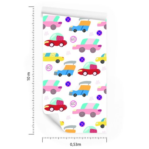 Tapeta Dla Dzieci - Kolorowe Samochodziki W Stylu Skandynawskim