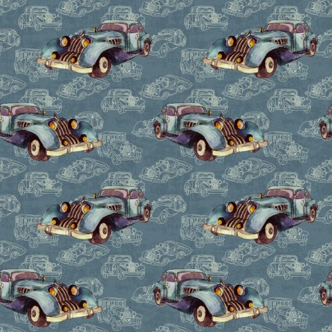Tapeta Dla Dzieci - Starodawne Auta Malowane Akwarelą W Stylu Vintage