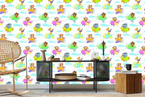 Tapeta Dla Dzieci - Zwierzątka Samoloty