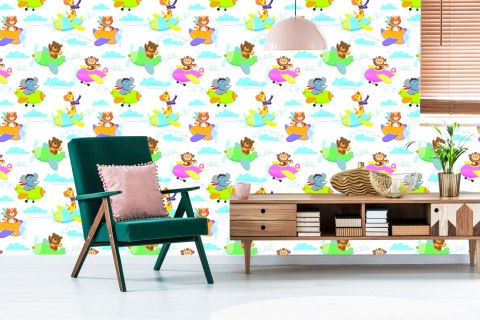 Tapeta Dla Dzieci - Zwierzątka Samoloty